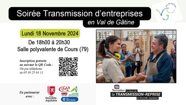 Soirée Transmission d’entreprises en Val de Gâtine : maximisez vos chances de réussir votre Transmission - Reprise ! Soirée Transmission d’entreprises en Val de Gâtine : maximisez vos chances de réussir votre Transmission - Reprise !