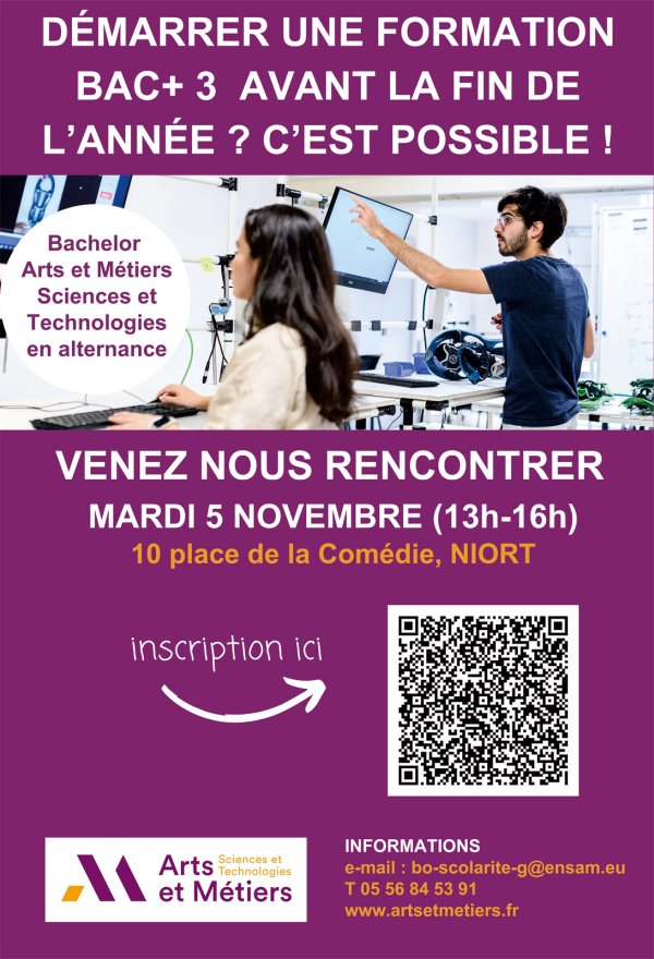 Candidatures en ré-orientation Bachelor Sciences et Technologies - Filières de l’Industrie à Niort - Mardi 5 novembre